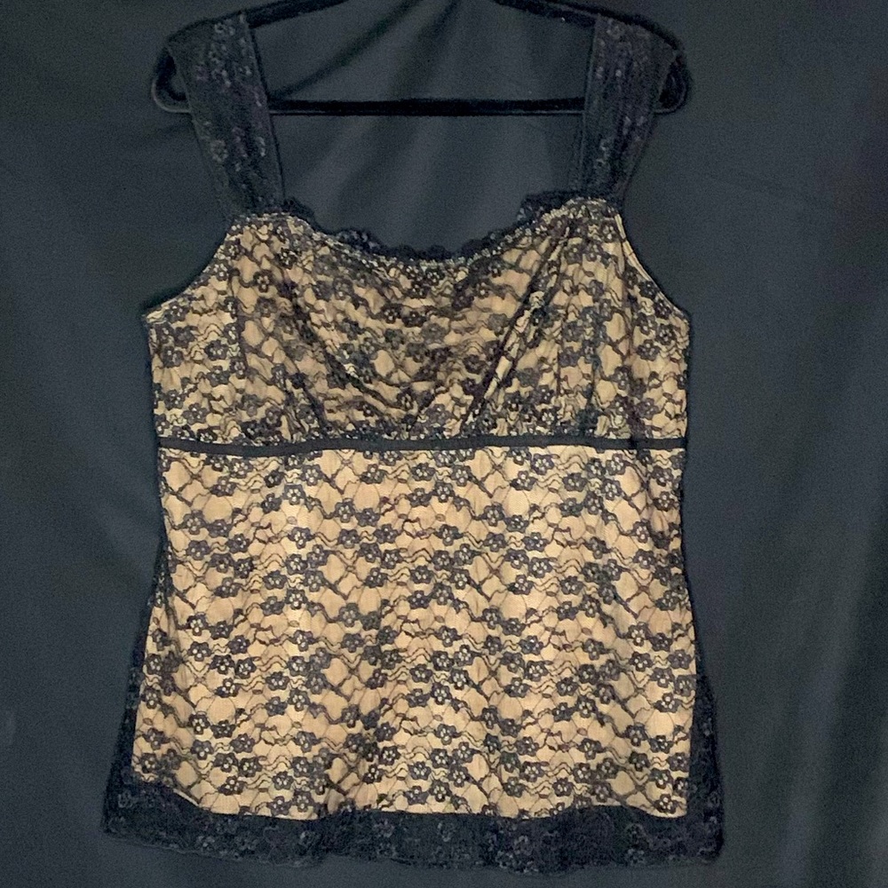 Venezia by Lane Bryant Black Lace Top with Nude Colored Underlay, Size 16/18